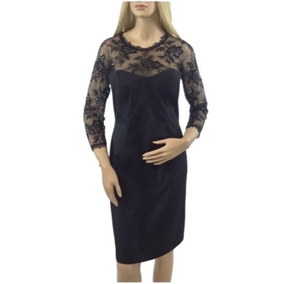 NWT Tadashi Shoji Black Lace Sequin Dress 10 | Mob Wife Dark Romance Luxury LBD - Picture 9 of 11